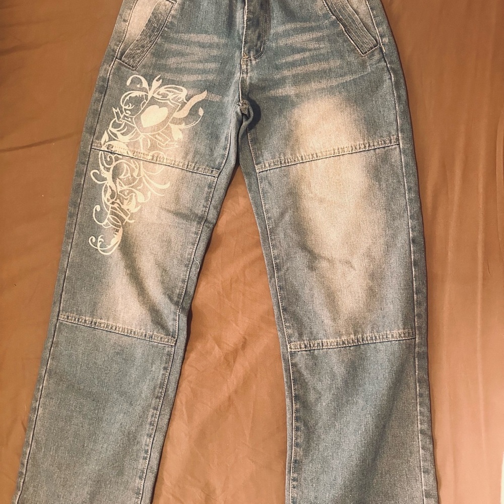 Stylish Blue Jeans with White Design